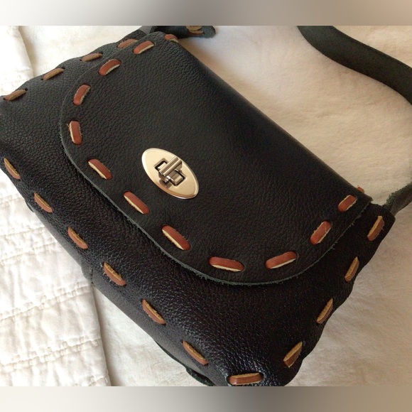 Artisan Black Pebbled Genuine Leather Front Flap Boho Purse Shoulder Bag, New - Picture 5 of 7